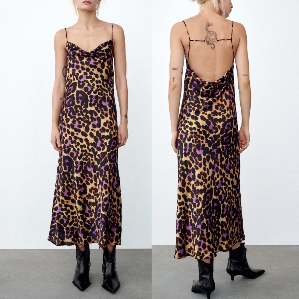 NEW ZARA SATIN EFFECT PRINT DRESS - XS